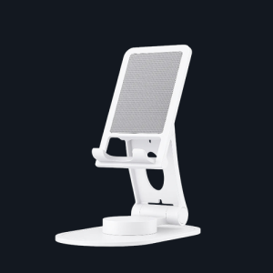Soporte Celular Plegable Irm-09165 Con Ángulo Ajustable, Base Antideslizante Y Diseño Metálico Ergonómico, Ideal Para Escritorio, Oficina, Clases Virtuales, Videollamadas Y Trabajo Remoto, Blanco.